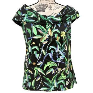 Jason Wu Black Multi Tropical Print Off Shoulder Top Blouse Women's Us 6